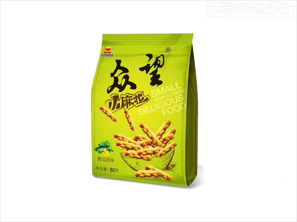 湖北眾望科工貿(mào)有限公司眾望黃瓜甜味小麻花休閑食品包裝袋設計