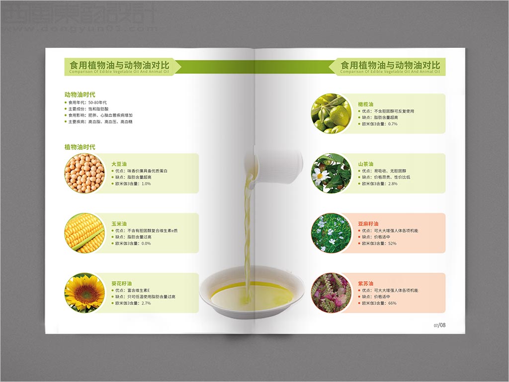 江蘇昆山天使生物科技有限公司宣傳畫冊設(shè)計(jì)之食用植物油與動(dòng)物油對比內(nèi)頁設(shè)計(jì)