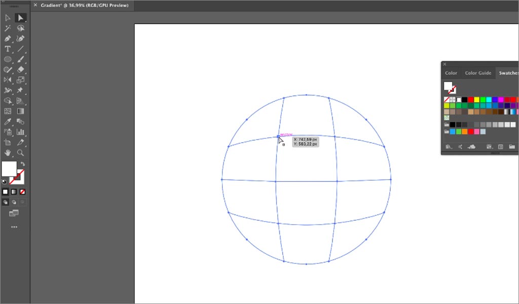 ADOBE ILLUSTRATOR設(shè)計軟件中漸變網(wǎng)格工具的使用圖文教程第3步：調(diào)整網(wǎng)格線的輪廓