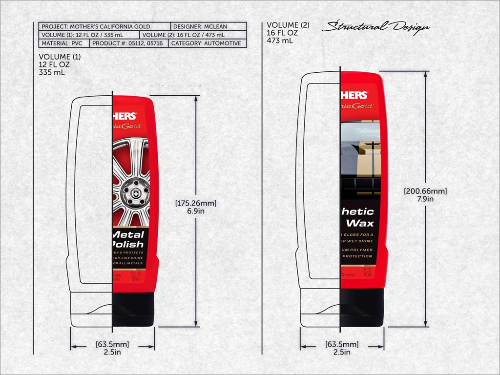 美國MOTHERS汽車美容護(hù)理產(chǎn)品包裝設(shè)計之結(jié)構(gòu)圖設(shè)計