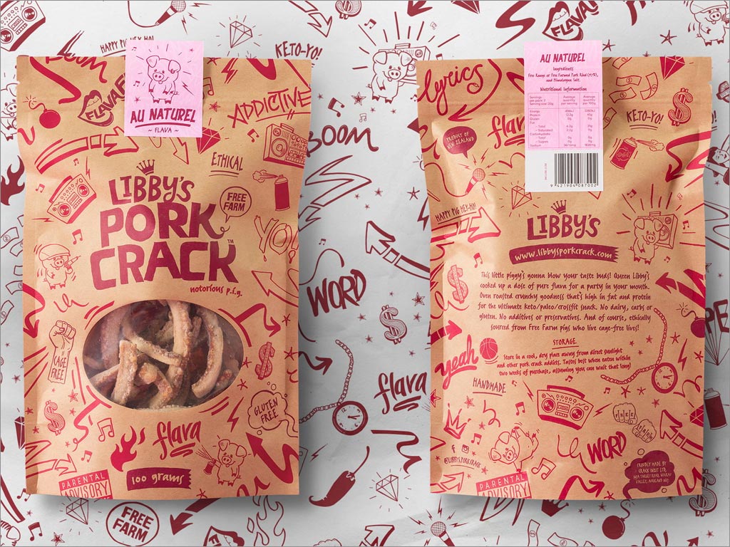 美國Libby's Pork Crack休閑食品包裝袋設(shè)計(jì)之正面和背面展示