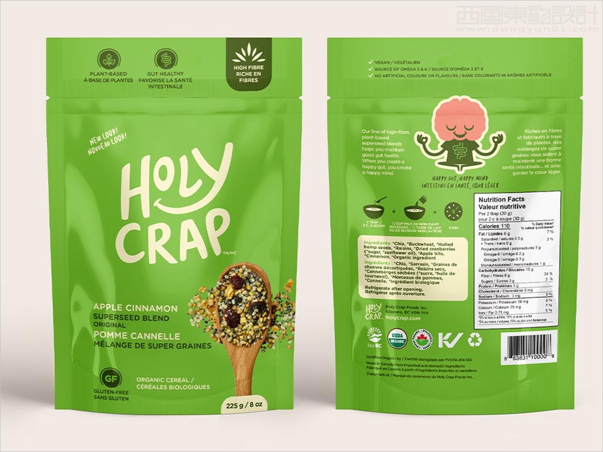 加拿大Holy Crap五谷雜糧食品包裝設(shè)計之正面與背面展示